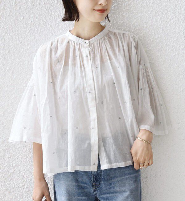 SHIPS for women「《予約》〈手洗い可能〉コットン オーガンジー リーフ 刺繍 羽織 ブラウス」|シャツ・ブラウス|