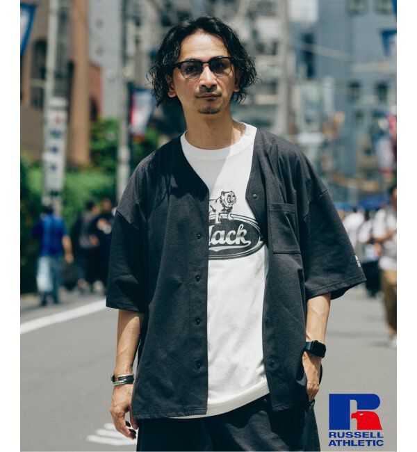 JOURNAL STANDARD relume「吸水速乾 RUSSELL ATHLETIC 別注 Dri-Power(R) ベースボールシャツ」|シャツ・ブラウス|グレー