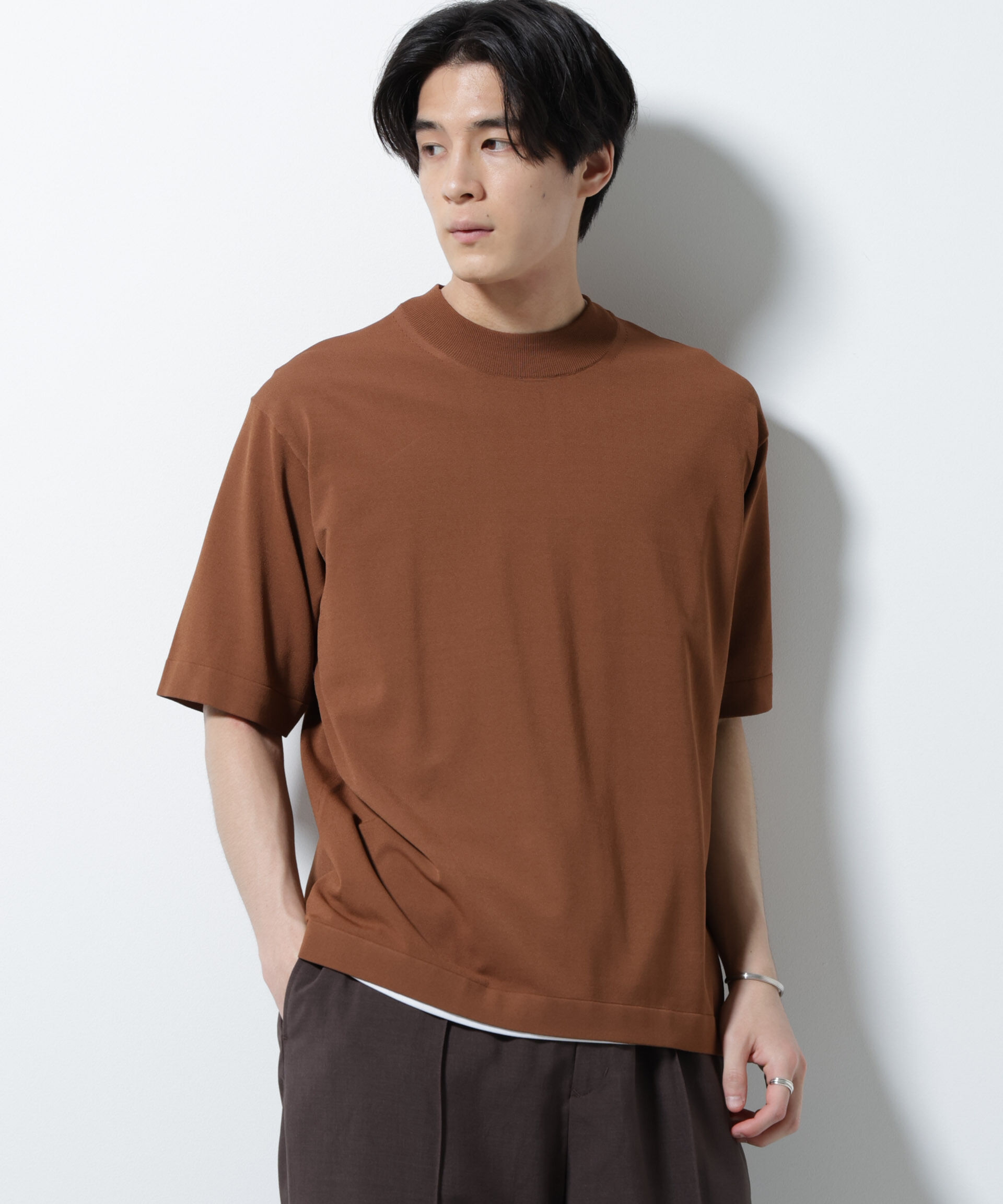 nano･universe「｢ELITE 7 FUNCTION｣モックネックニット」|ニット・セーター|ブラウン