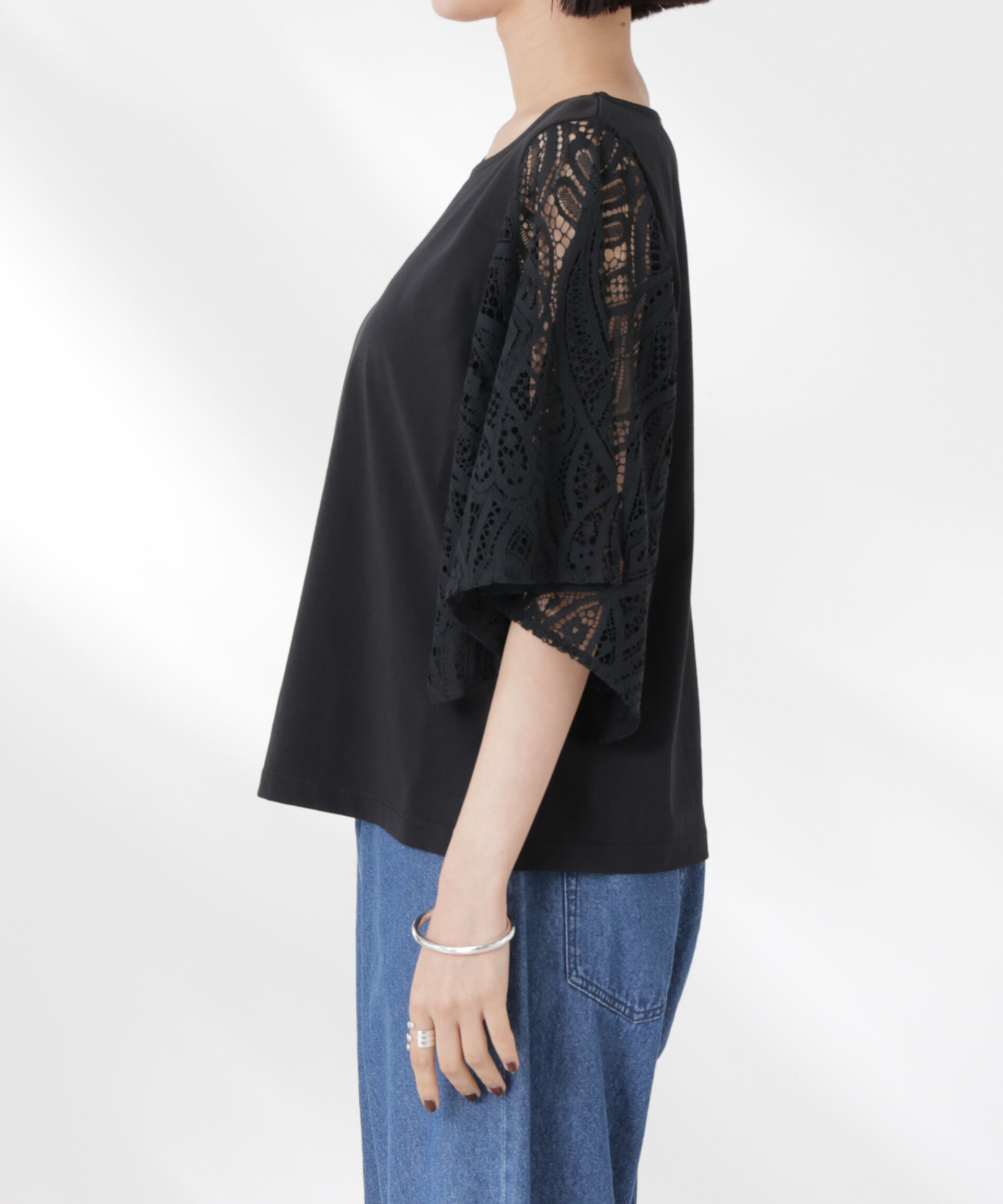 nano･universe「レーススクエアスリーブカットトップス」|Tシャツ・カットソー|