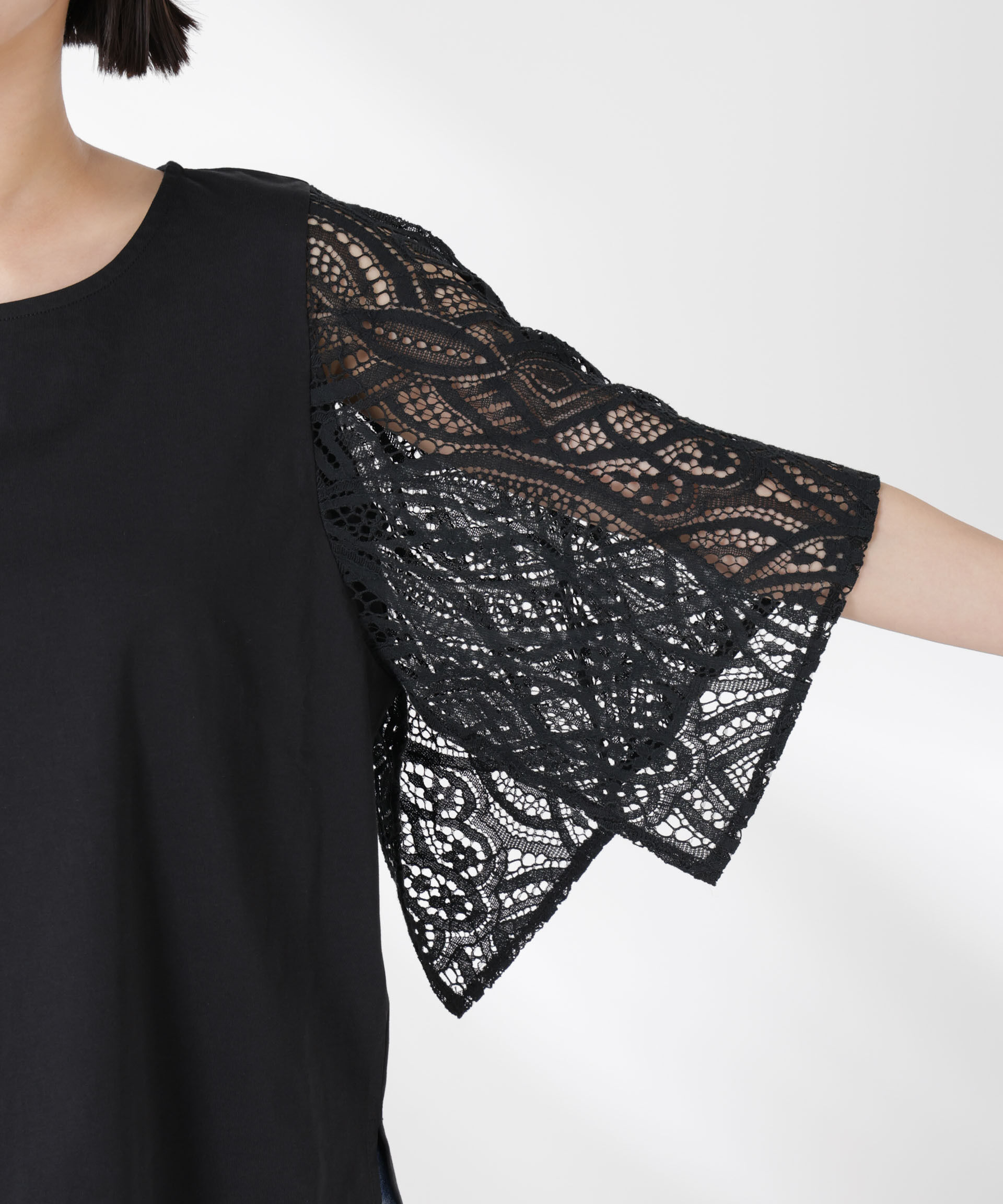 nano･universe「レーススクエアスリーブカットトップス」|Tシャツ・カットソー|