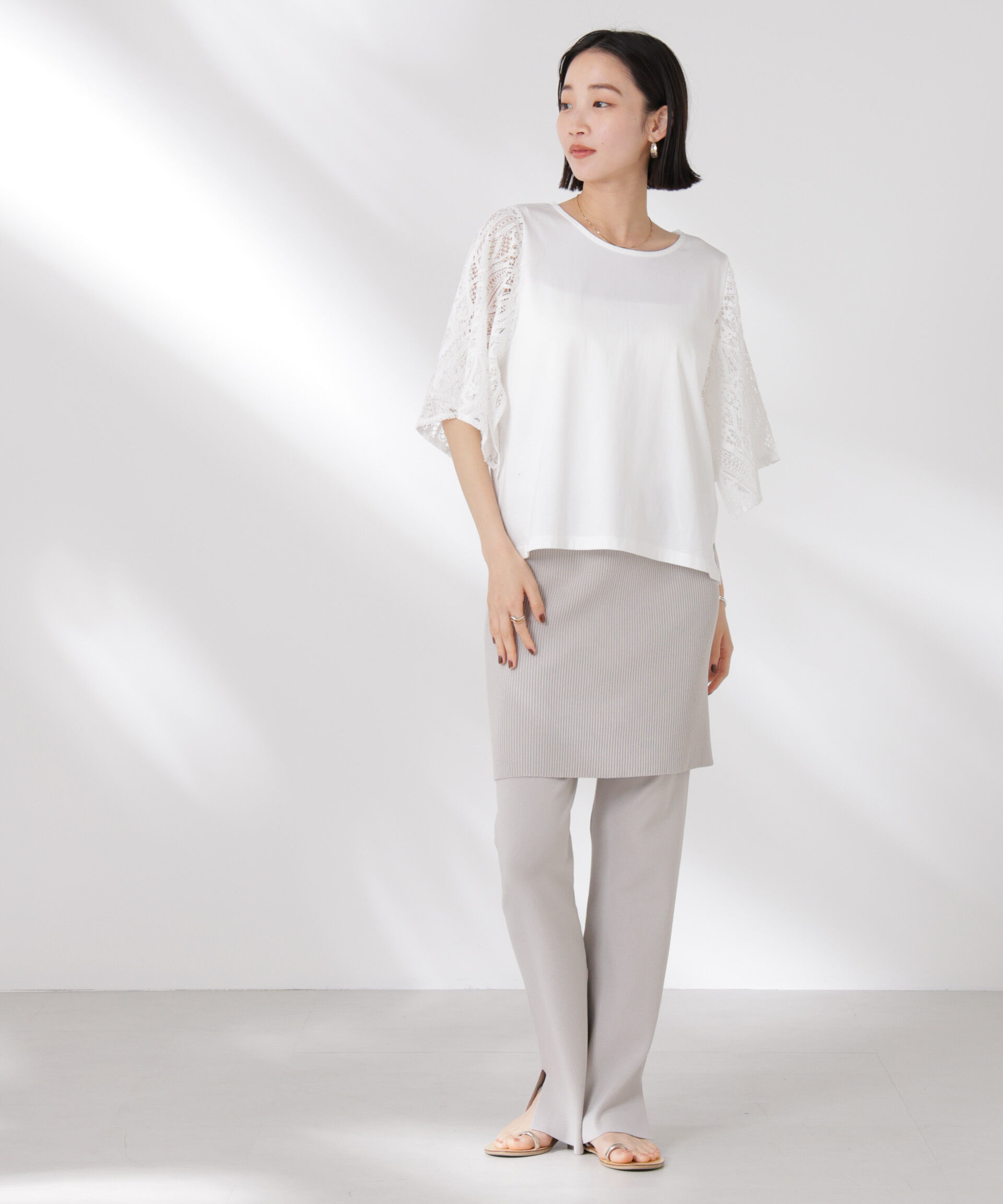 nano･universe「レーススクエアスリーブカットトップス」|Tシャツ・カットソー|