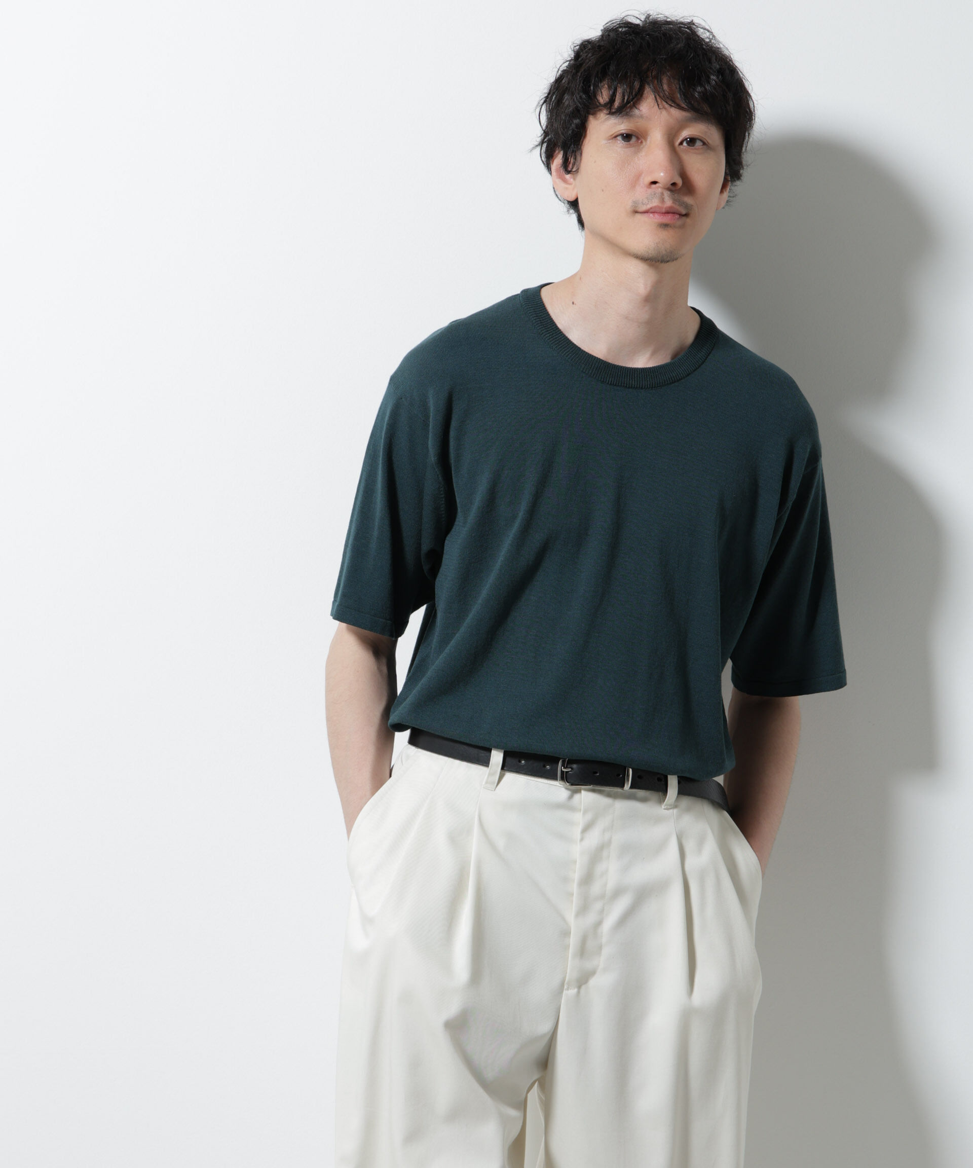 nano･universe「シルキータッチニットTシャツ 半袖」|ニット・セーター|