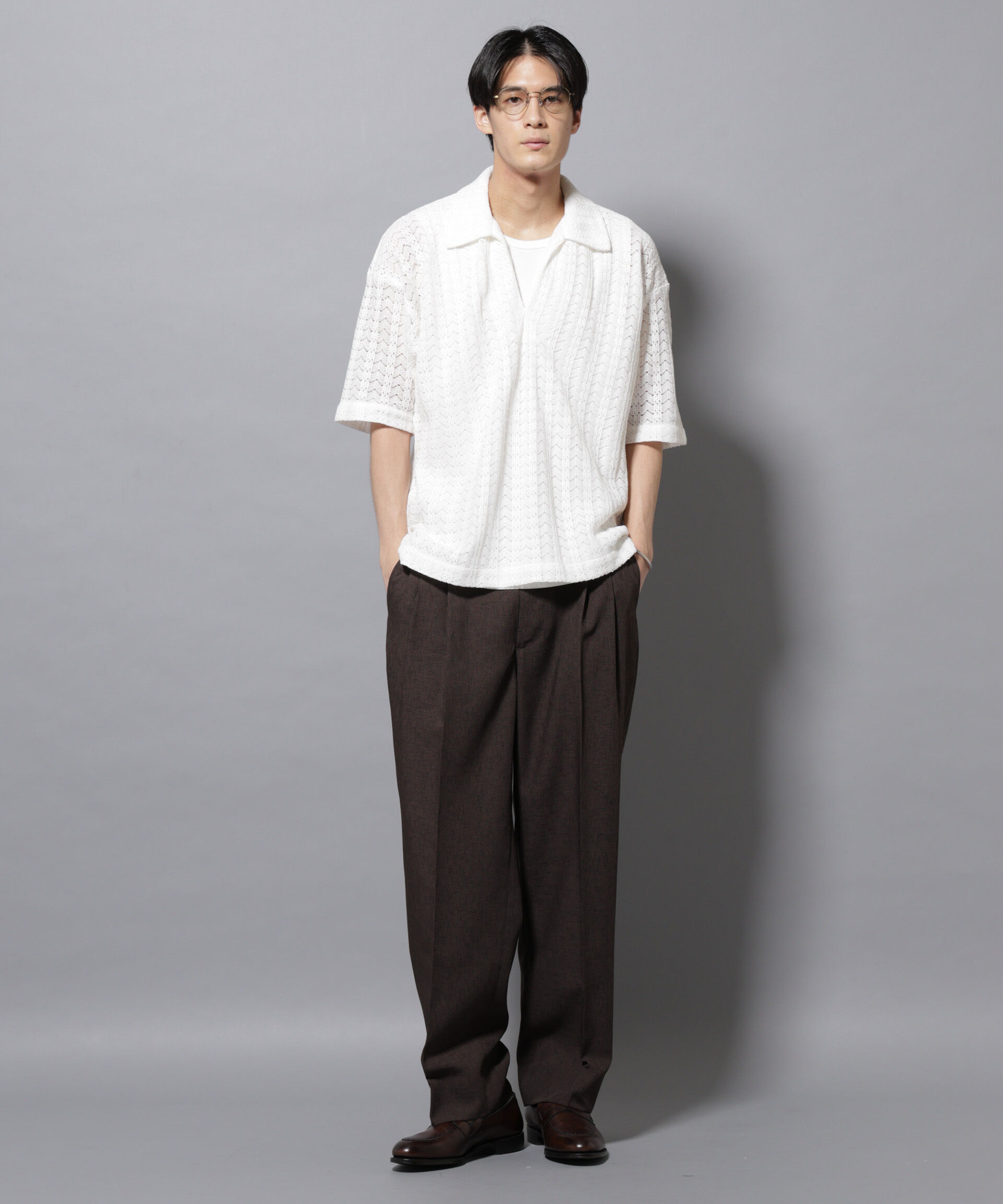 nano･universe「メッシュラッセル スキッパーポロ」|ニット・セーター|