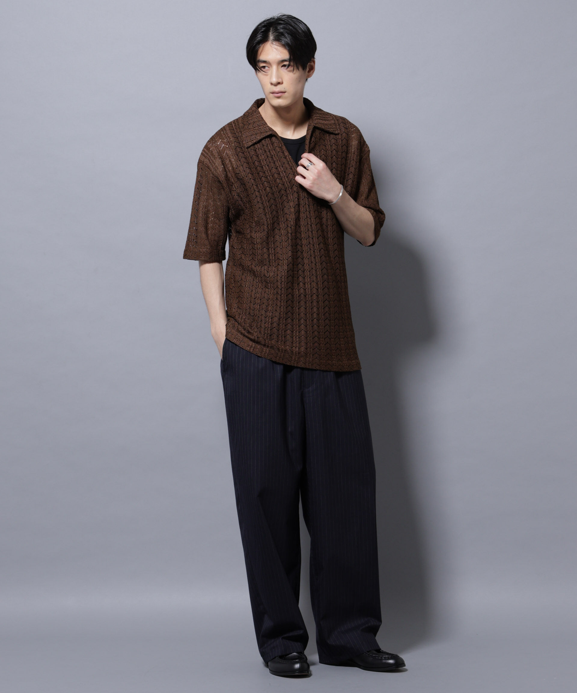 nano･universe「メッシュラッセル スキッパーポロ」|ニット・セーター|