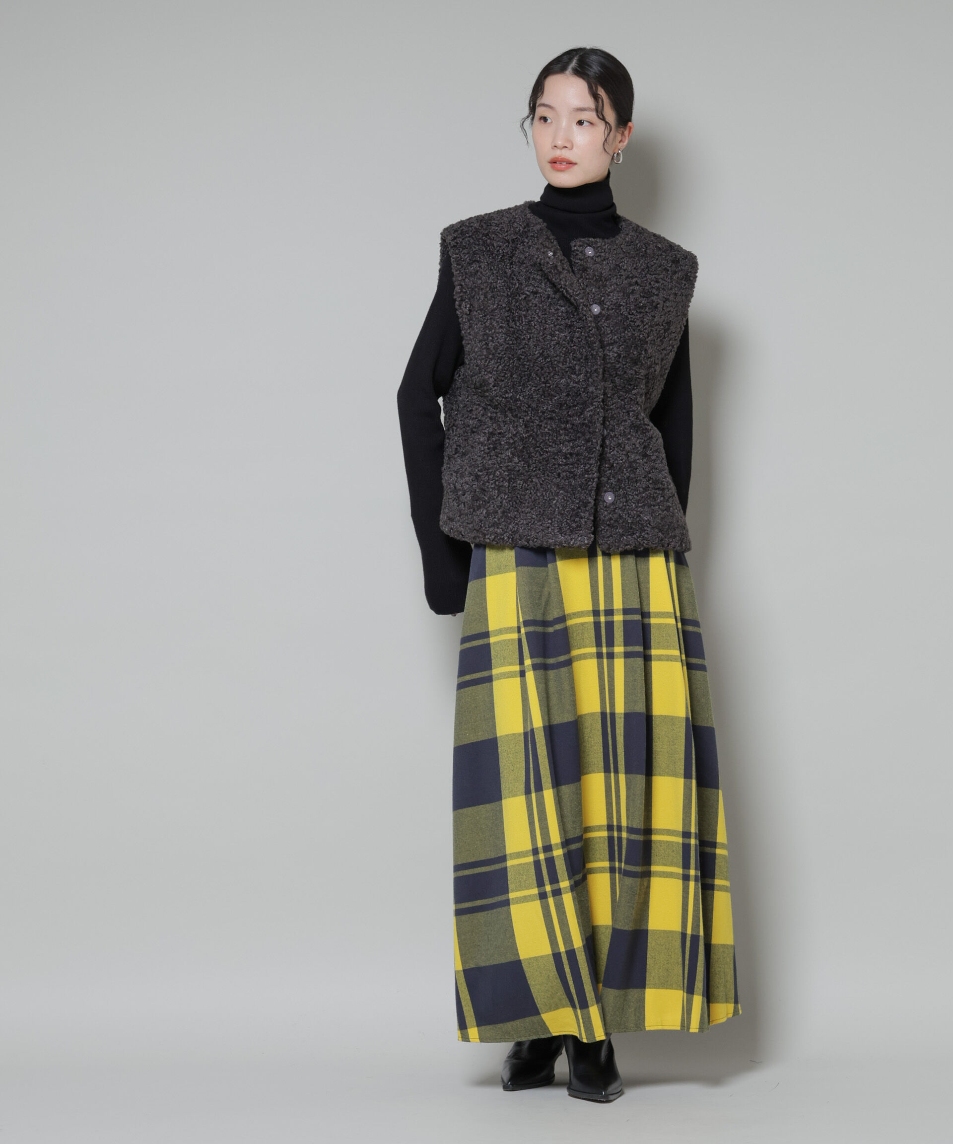 nano･universe「起毛チェックタックフレアスカート」|スカート|