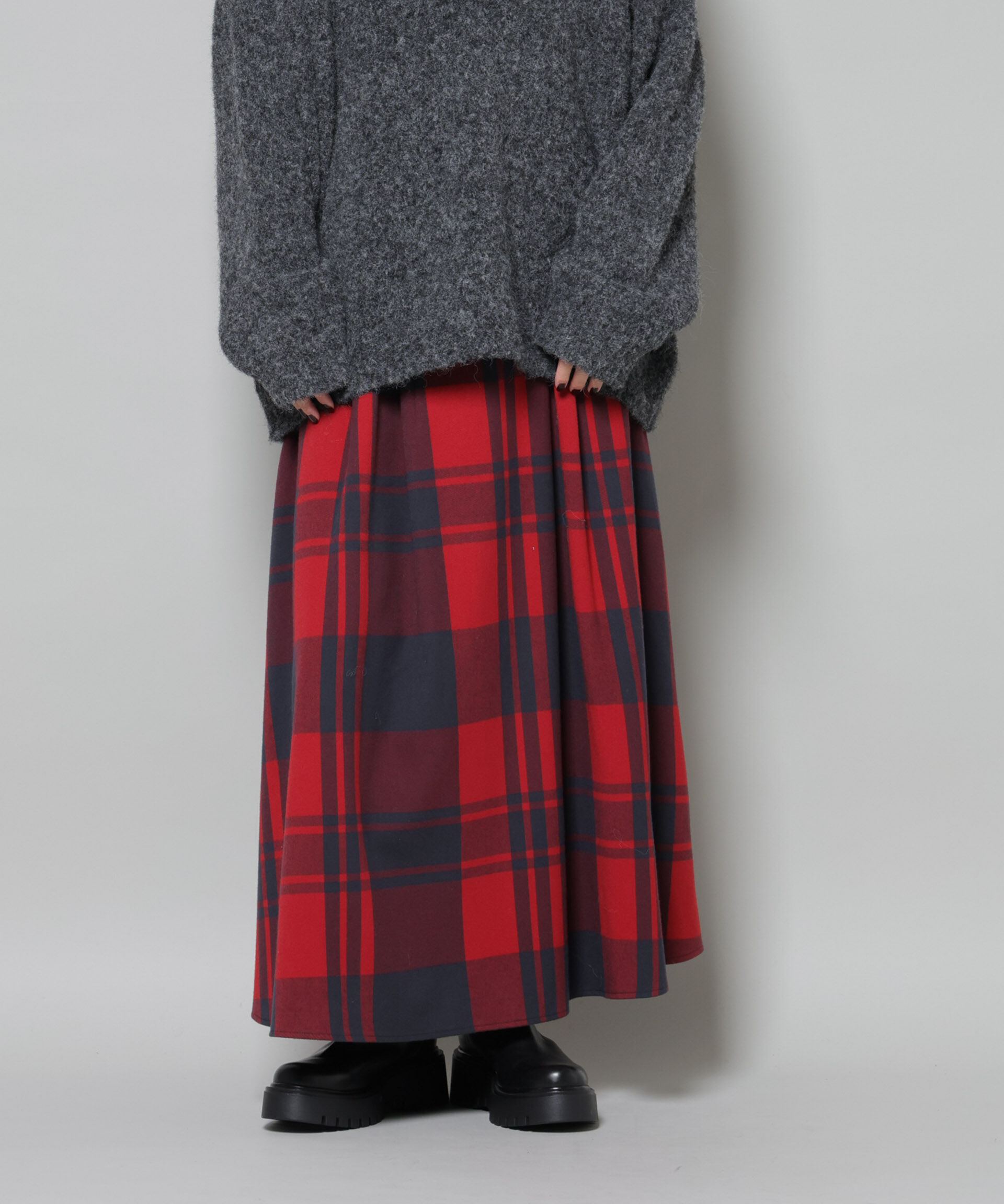 nano･universe「起毛チェックタックフレアスカート」|スカート|