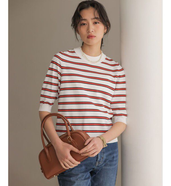 組曲「マイラックカラー 6分袖 ニット」|ニット・セーター|ボーダー系1