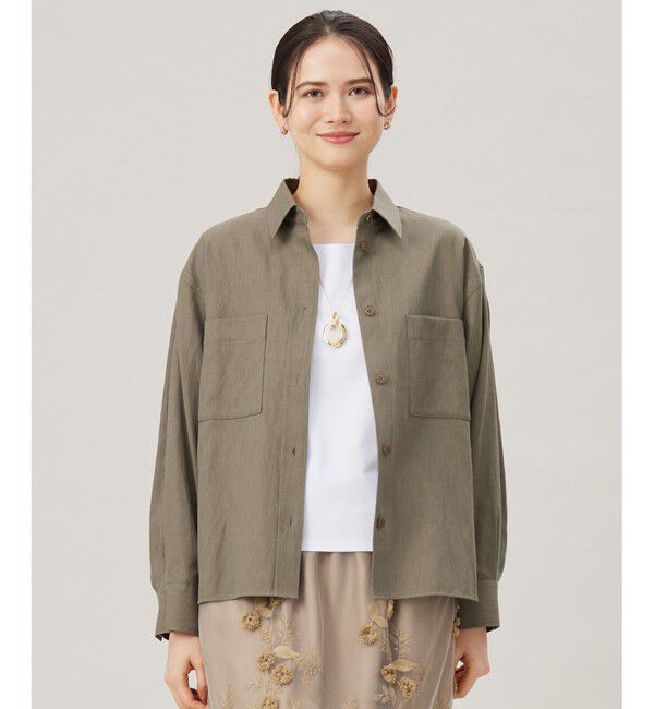 自由区「【洗える】ドビーオックスストレッチシャツ アウター」|その他|カーキ