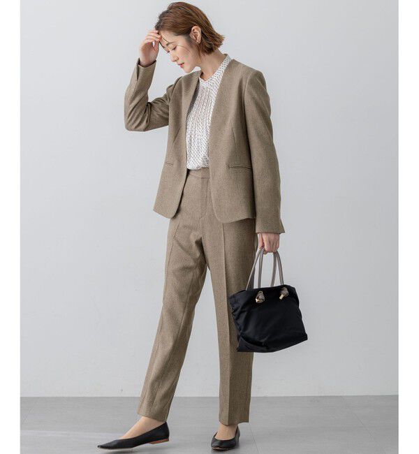 23区「【洗える】ウールライクカルゼ ノーカラー ジャケット」|ノーカラージャケット|