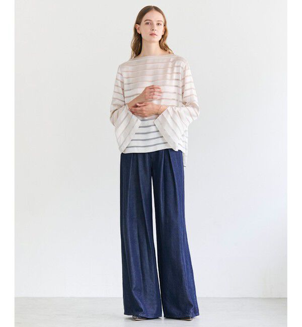 BEIGE,「HAUYNITE / ボーダーシアー ボートネックブラウス」|シャツ・ブラウス|