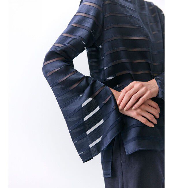 BEIGE,「HAUYNITE / ボーダーシアー ボートネックブラウス」|シャツ・ブラウス|