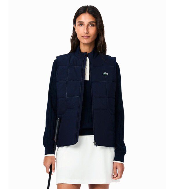 LACOSTE「撥水 UVカット UPF50 ステッチレス中綿キルティングベスト」|ダウンベスト・ベスト|ネイビー