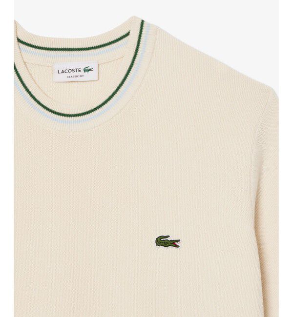 LACOSTE「ドライタッチ 配色ラインハイゲージ半袖ニット」|ニット・セーター|