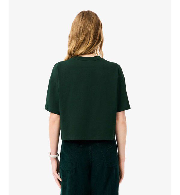LACOSTE「ネーム＆ワニロゴパッチクロップド半袖Tシャツ」|Tシャツ・カットソー|