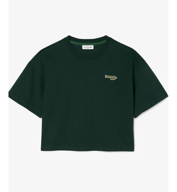 LACOSTE「ネーム＆ワニロゴパッチクロップド半袖Tシャツ」|Tシャツ・カットソー|