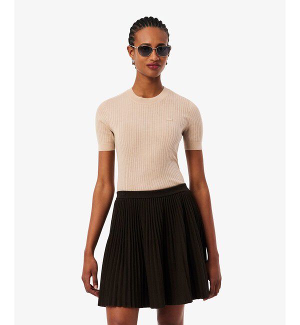 LACOSTE「3Dニッティングショートスリーブメリノウール ハイゲージニットセーター」|ニット・セーター|