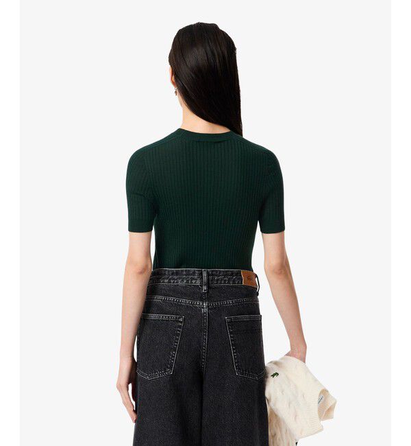 LACOSTE「3Dニッティングショートスリーブメリノウール ハイゲージニットセーター」|ニット・セーター|