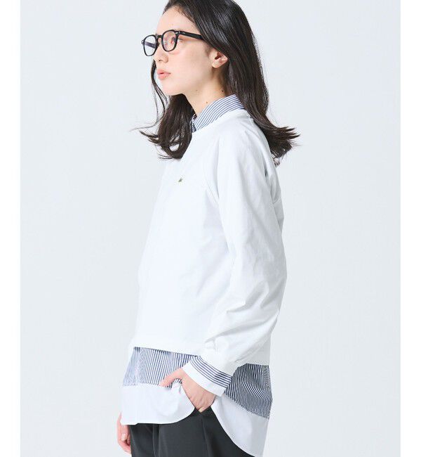 LACOSTE「クロップド丈 バルーンスリーブ ギャザー ロングスリーブTシャツ」|Tシャツ・カットソー|