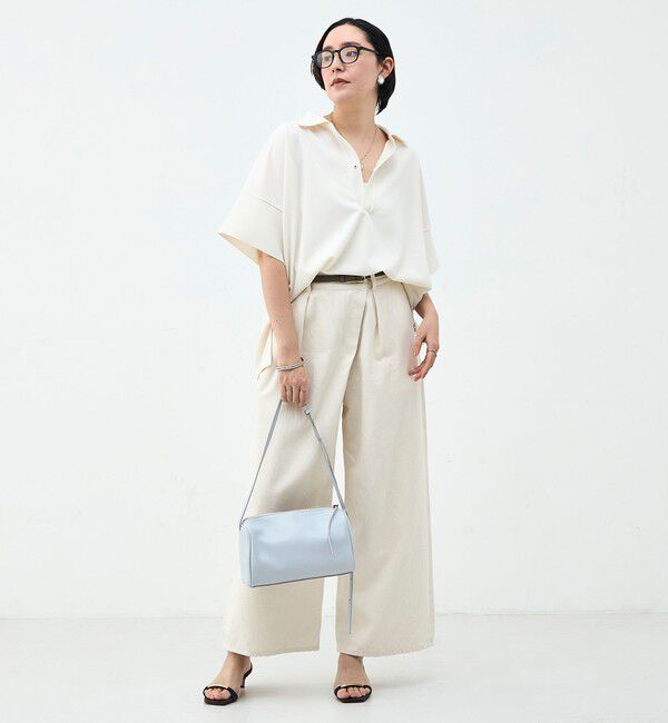 Rie Miller「ウォッシャブルョーポロ襟ハーフスリーブジゼットダンボール」|ポロシャツ|