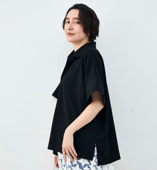 Rie Miller「ウォッシャブルョーポロ襟ハーフスリーブジゼットダンボール」|ポロシャツ|