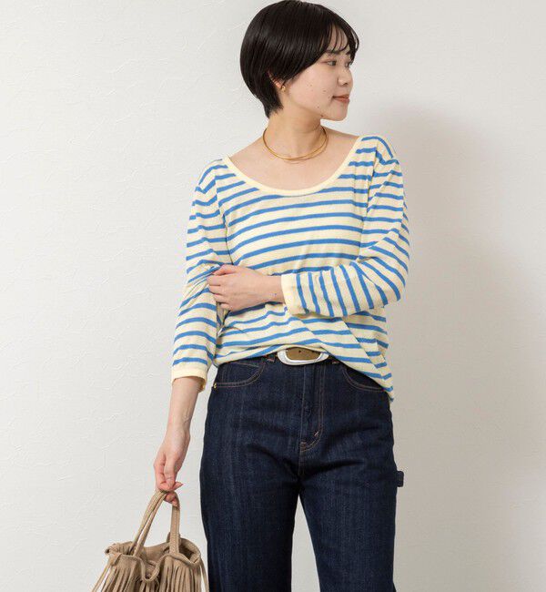 Rie Miller「ウォッシャブルブークレーボーダーバックUネックプルオーバー」|ニット・セーター|