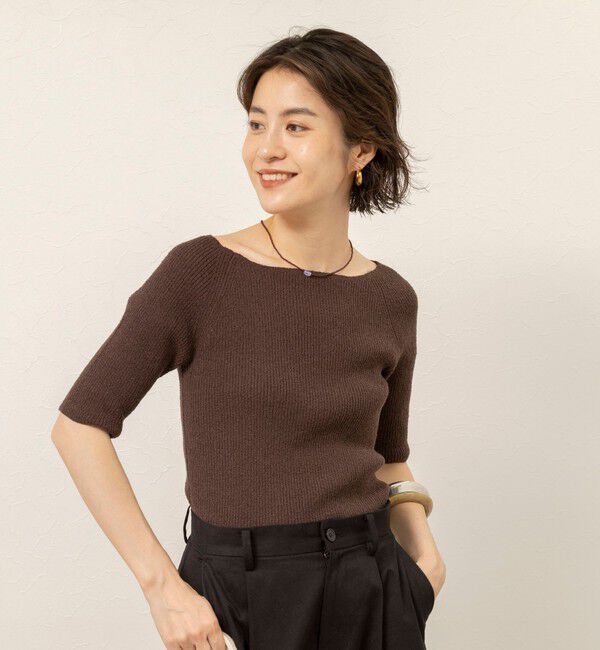MAQWEL「《手洗い可能》ブークレ5分袖ニット」|ニット・セーター|