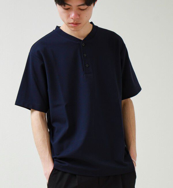 GLOSTER「【抗菌防臭】ポンチ素材 ヘンリーネックTシャツ」|Tシャツ・カットソー|ネイビー