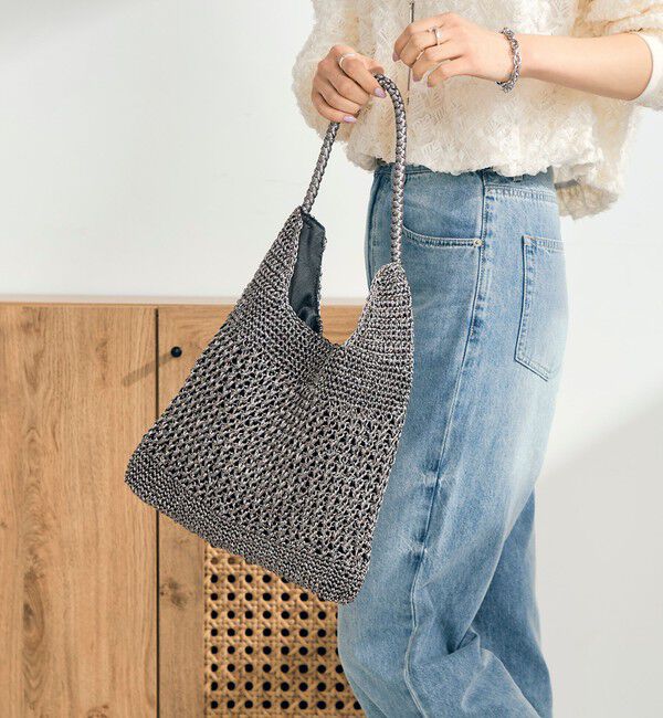 fredy emue「メタリックコード柄編みワンハンドルバッグ」|ショルダー・メッセンジャー|チャコールグレー