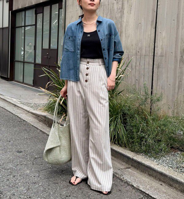 fredy emue「ストライプセミワイドタックパンツ」|チノ|
