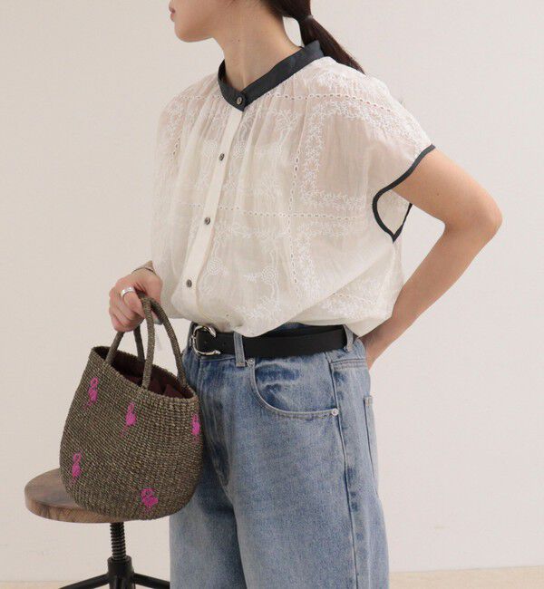 fredy emue「刺しゅうレースフレンチスリーブブラウス」|シャツ・ブラウス|