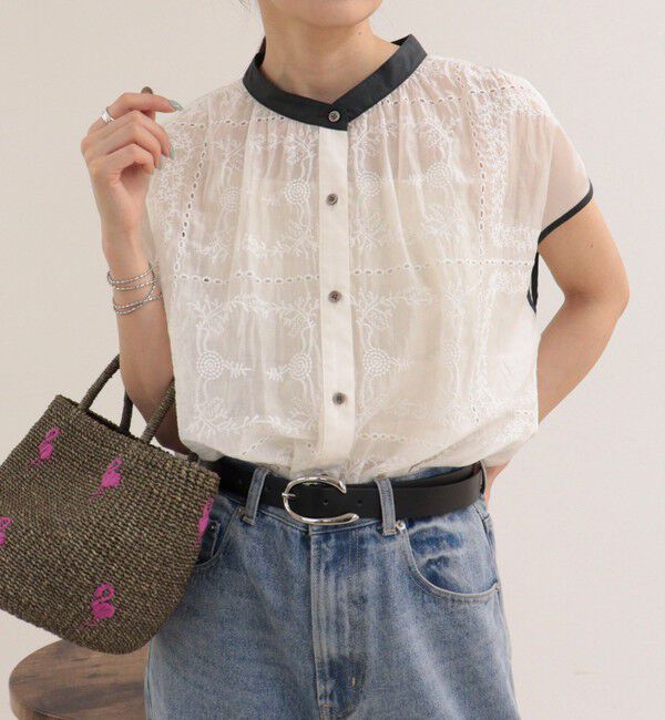 fredy emue「刺しゅうレースフレンチスリーブブラウス」|シャツ・ブラウス|