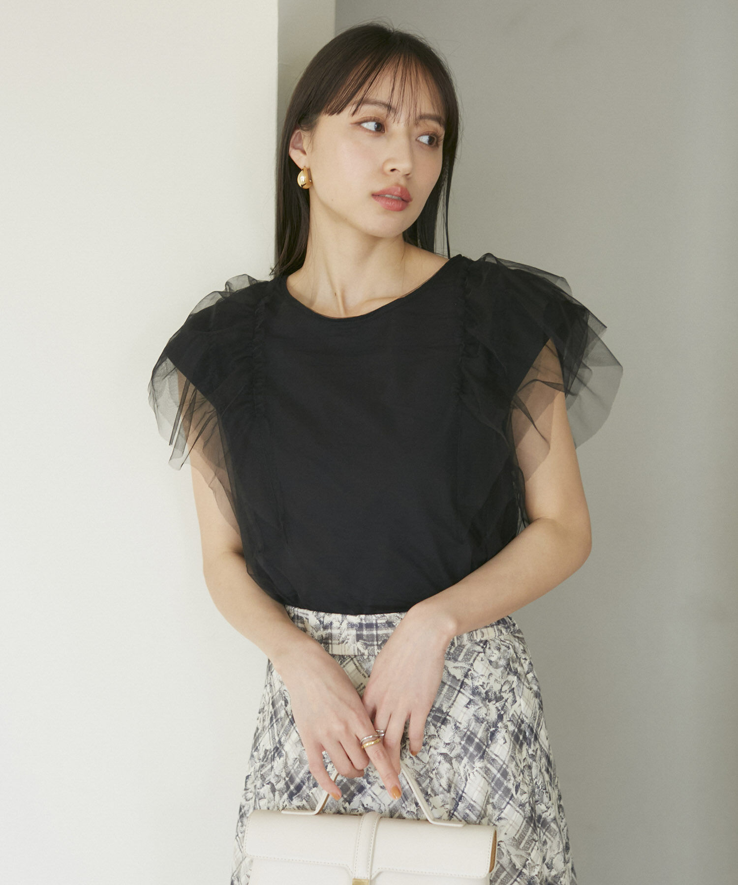 VIS「【洗える】バックリボンチュールドッキングプルオーバー」|Tシャツ・カットソー|