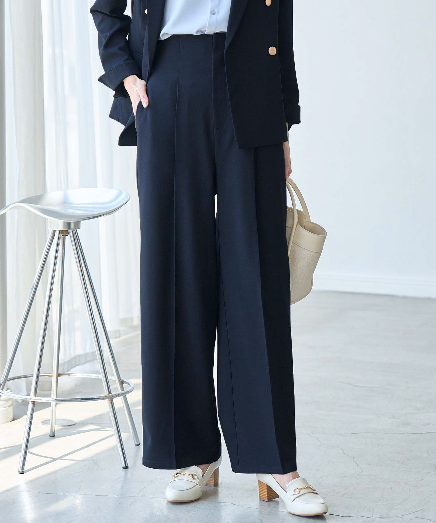 Rope&rsquo;Picnic「ハイウエストセンタープレスパンツ/UVカット・セットアップ対応・リンクコーデ」|その他|ネイビー(40)