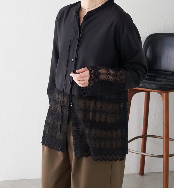  「ボウタイ裾レース切替シャツ」|シャツ・ブラウス|