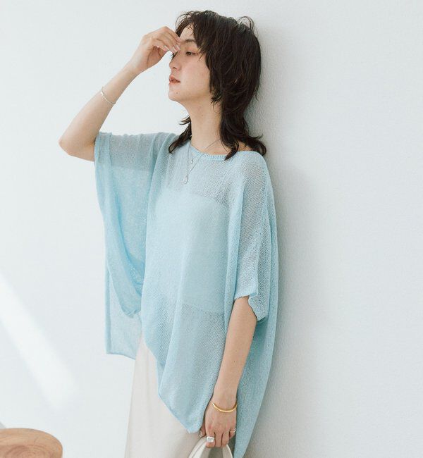  「【通気性/吸水速乾性/軽量/防シワ性】ペーパーポンチョニット」|ニット・セーター|