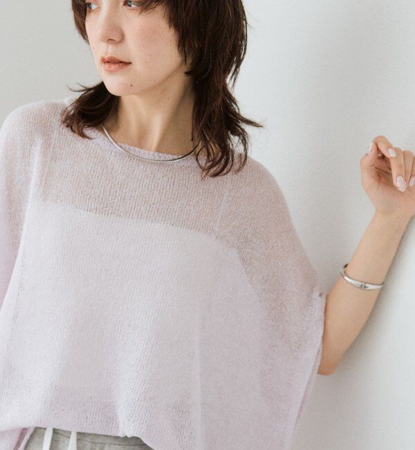  「【通気性/吸水速乾性/軽量/防シワ性】ペーパーポンチョニット」|ニット・セーター|ピンク