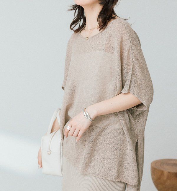  「【通気性/吸水速乾性/軽量/防シワ性】ペーパーポンチョニット」|ニット・セーター|モカ