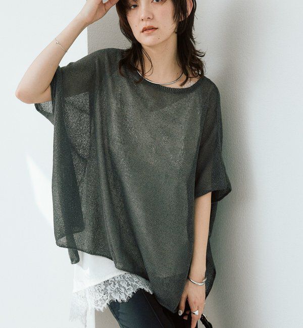  「【通気性/吸水速乾性/軽量/防シワ性】ペーパーポンチョニット」|ニット・セーター|