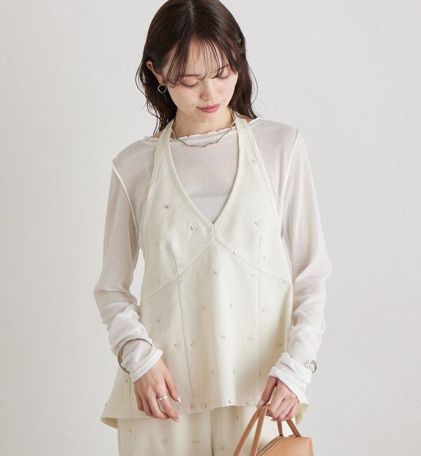  「ビジューフラワーホルタービスチェ」|シャツ・ブラウス|