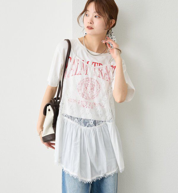  「レース切り替えVキャミチュニク」|シャツ・ブラウス|