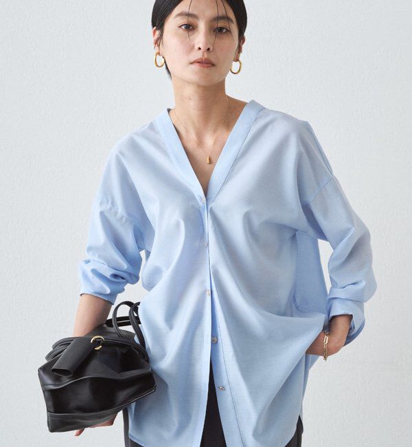  「バイヤスロングブラウス」|シャツ・ブラウス|ブルー