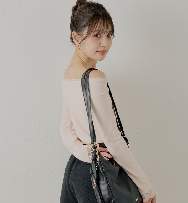  「カップ付きレースコンパクトトップス」|Tシャツ・カットソー|