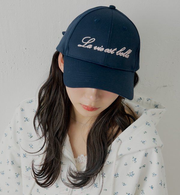  「バックリボン刺繍キャップ」|ハット|ネイビー