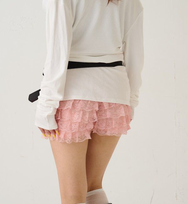  「レースショートパンツ(無地/ドット/チェック/レオパード)」|チノ|