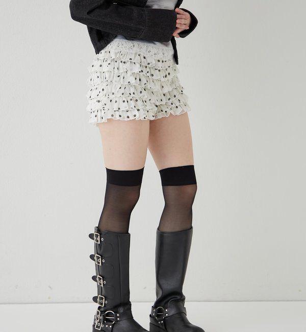  「レースショートパンツ(無地/ドット/チェック/レオパード)」|チノ|