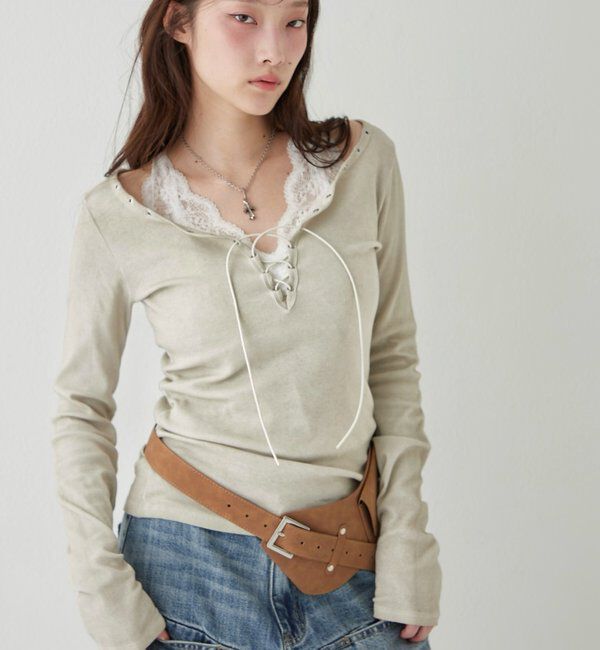  「プロセストレースアップトップス」|Tシャツ・カットソー|アイボリー