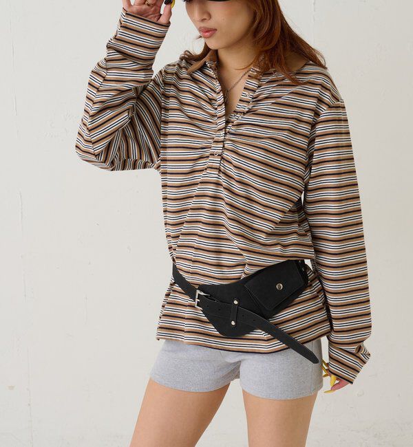  「マルチボーダーギャザーポロ」|Tシャツ・カットソー|