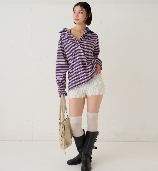  「マルチボーダーギャザーポロ」|Tシャツ・カットソー|