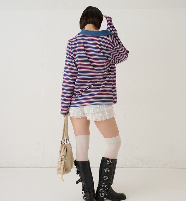  「マルチボーダーギャザーポロ」|Tシャツ・カットソー|